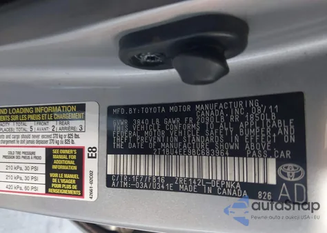 2011 Toyota Corolla Le из США, поврежденный, VIN 2T1BU4EE9BC683964